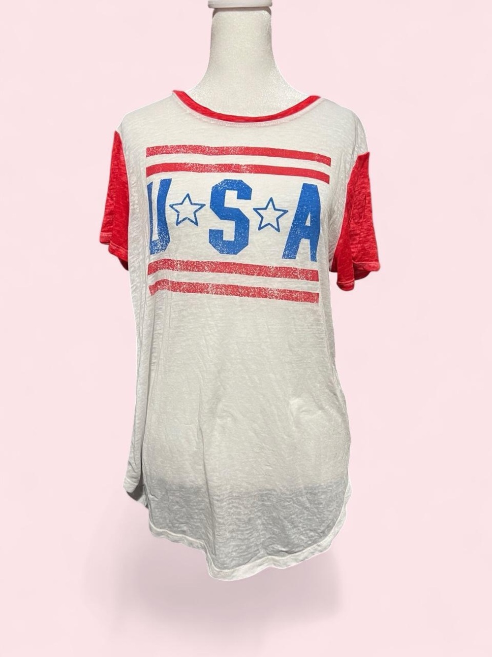 Medium USA Graphic Tee with Red Raglan Sleeves